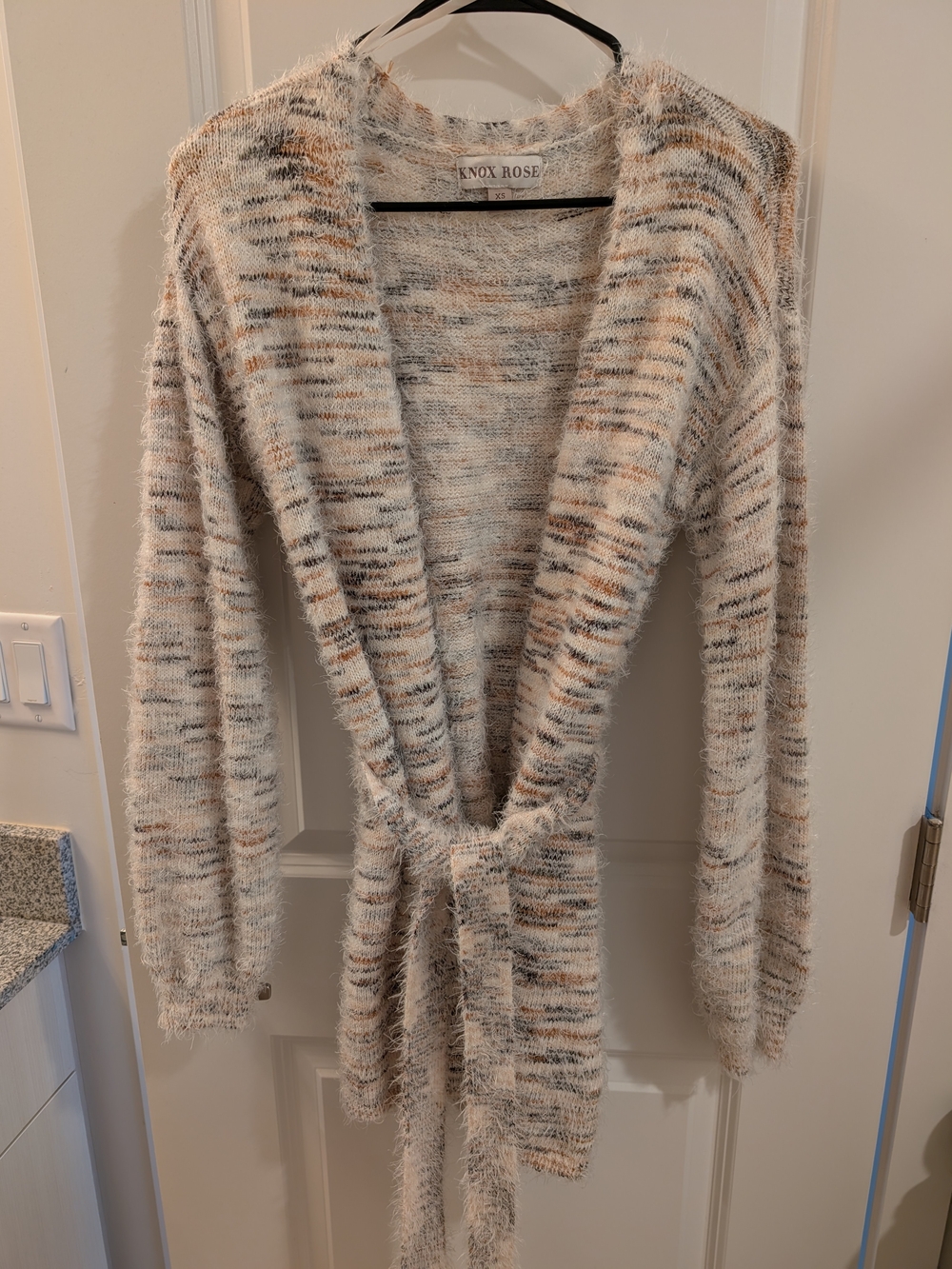 Oversized Knox Rose Cream/Brown/Tan Fuzzy Eyelash Tie-Waist Belt Cardigan
